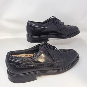Hanover Wingtip Oxford Shoes Mens 9 D/B MasterFlex Black Leather Brogue USA Good